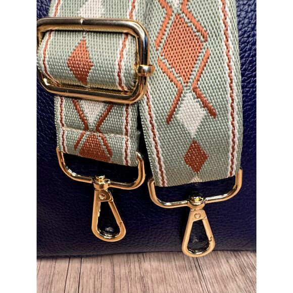 Wide Crossbody Strap Guitar Strap Argyle Green Tan Boho Bag Strap FAST SHIP - Picture 3 of 5